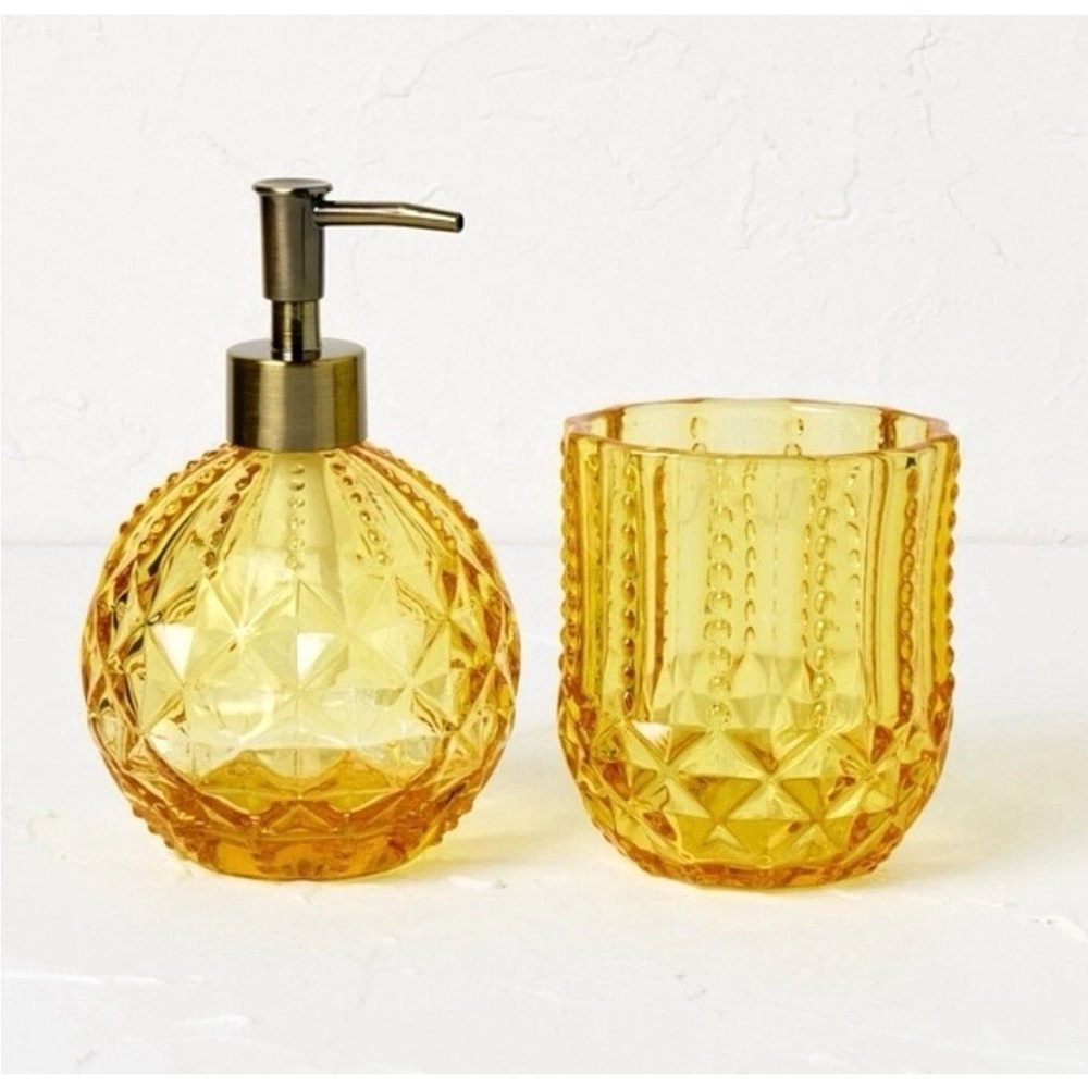 2pc Glass Round Soap Pump & Tumbler Set Yellow Opalhouse designed with Jungalow